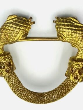 VINTAGE DOUBLE SNAKE HEAD MESH LARGE BROOCH PIN